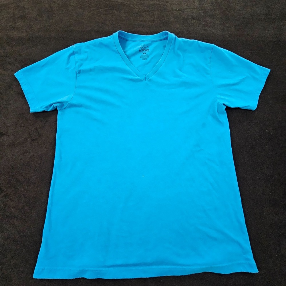 Fresh Clean Tees Blue Short Sleeve Cotton Blend V-Neck T-Shirt Men's L